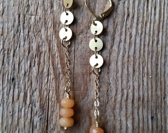 Raw brass disc chain with red aventurine dangles