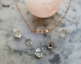 Rose gold and herkimer diamond trio necklace NRG002