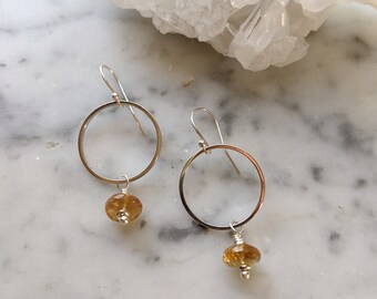 Silver circle earrings with hessonite garnet - ESG003