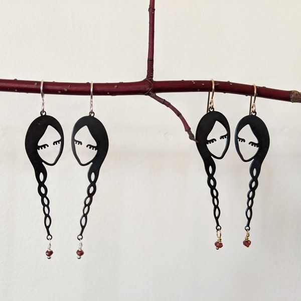 Wednesday Addams Sisters Friends Braid Earrings with Garnet - EB11