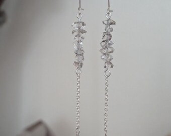 Herkimer diamond dangle earrings with blue topaz on sterling silver - ES25