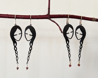 Wednesday Addams Sisters Friends Braid Earrings with Garnet - EB11