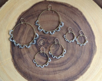 Herkimer diamond wrapped brass hoops - EB20