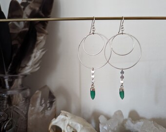 Sterling silver circles with silver topped green onyx point - ESO005