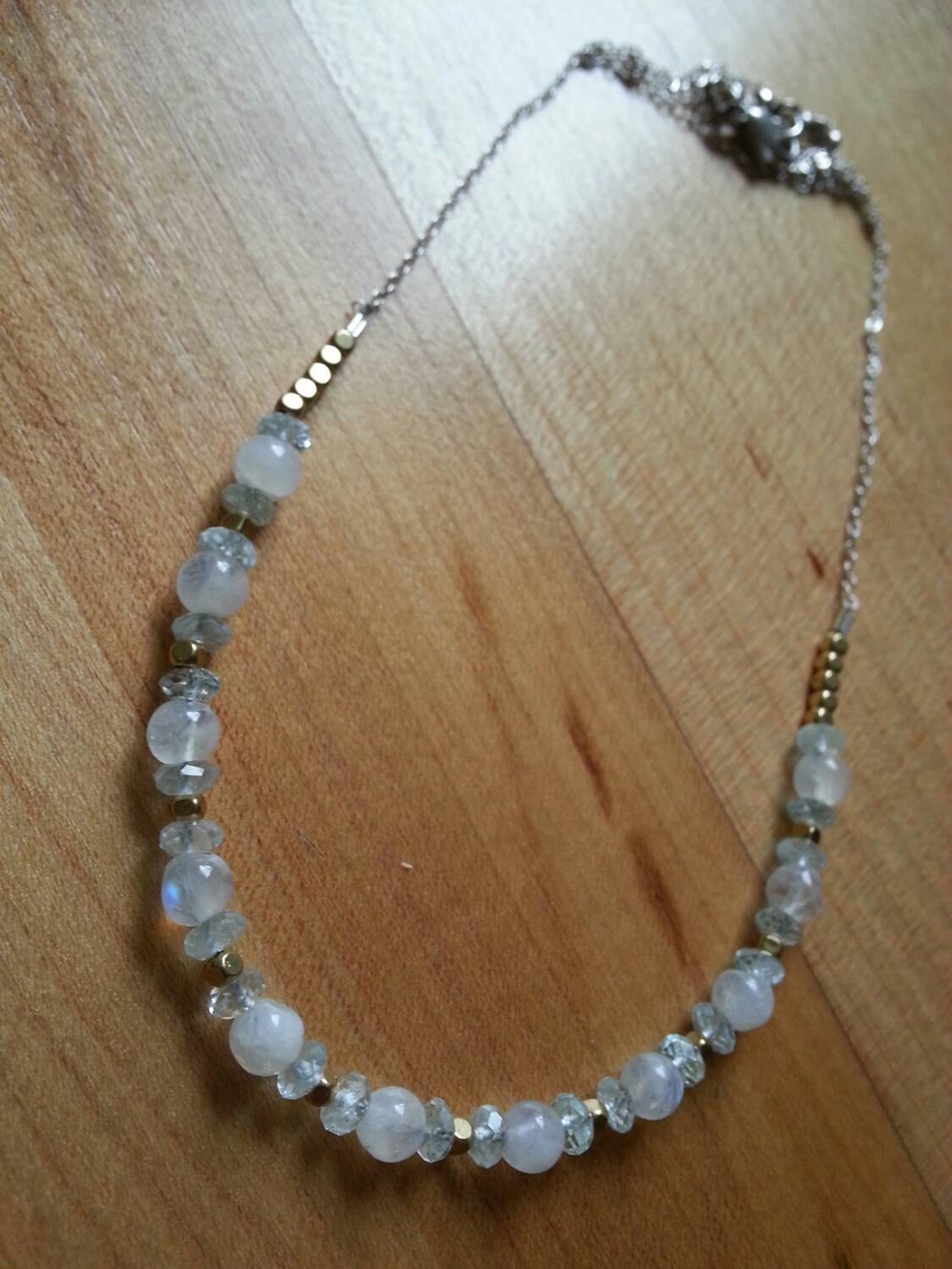 Moonstone and Aquamarine With Gold on Sterling Silver Necklace Etsy