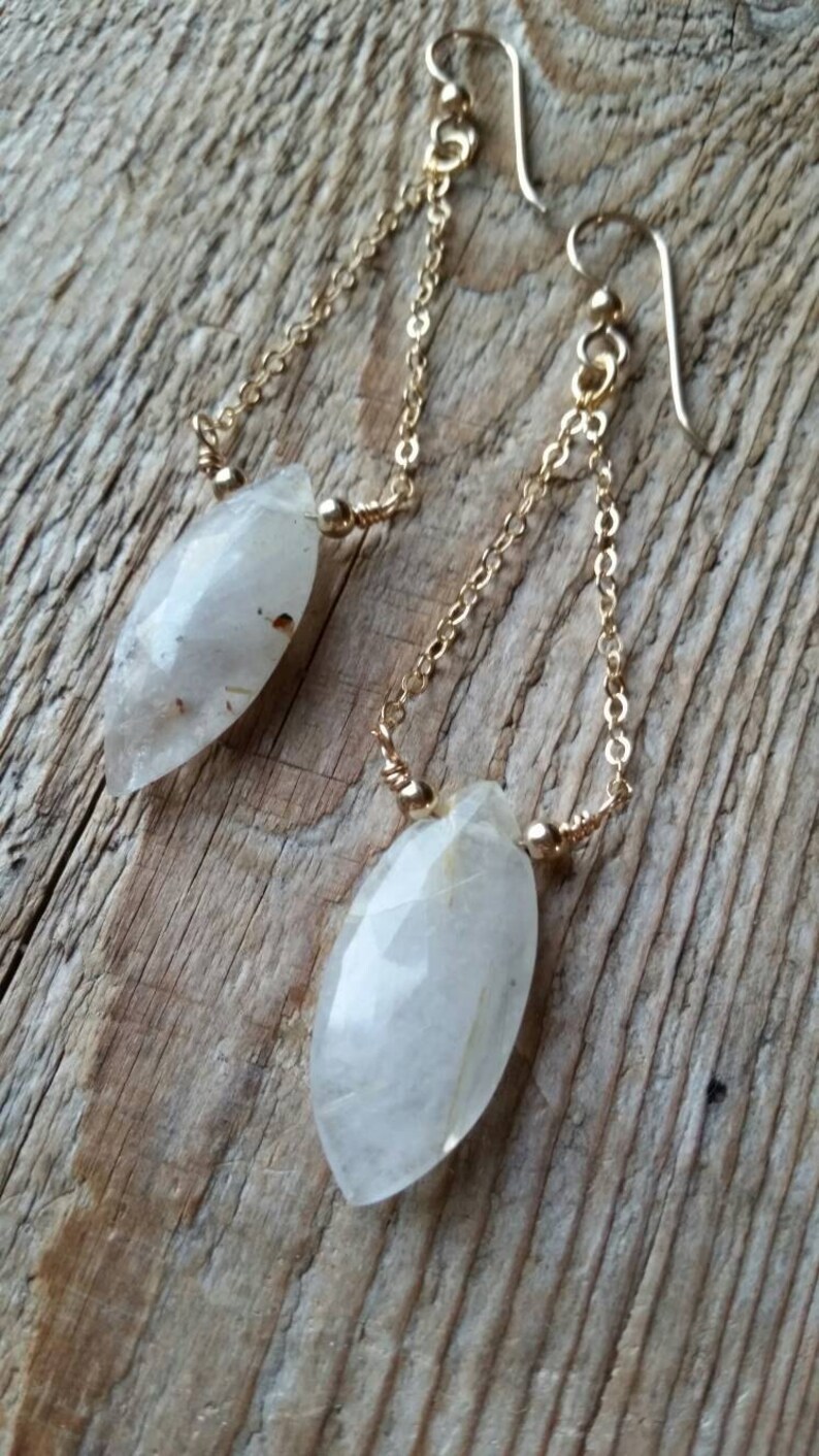 Golden rutilated quartz dangles on gold filled chain image 3