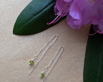 Sterling silver threader earrings with green vesuvianite