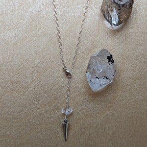 Divination on the go SILVER stainless steel pendulum necklace with Herkimer diamond image 4