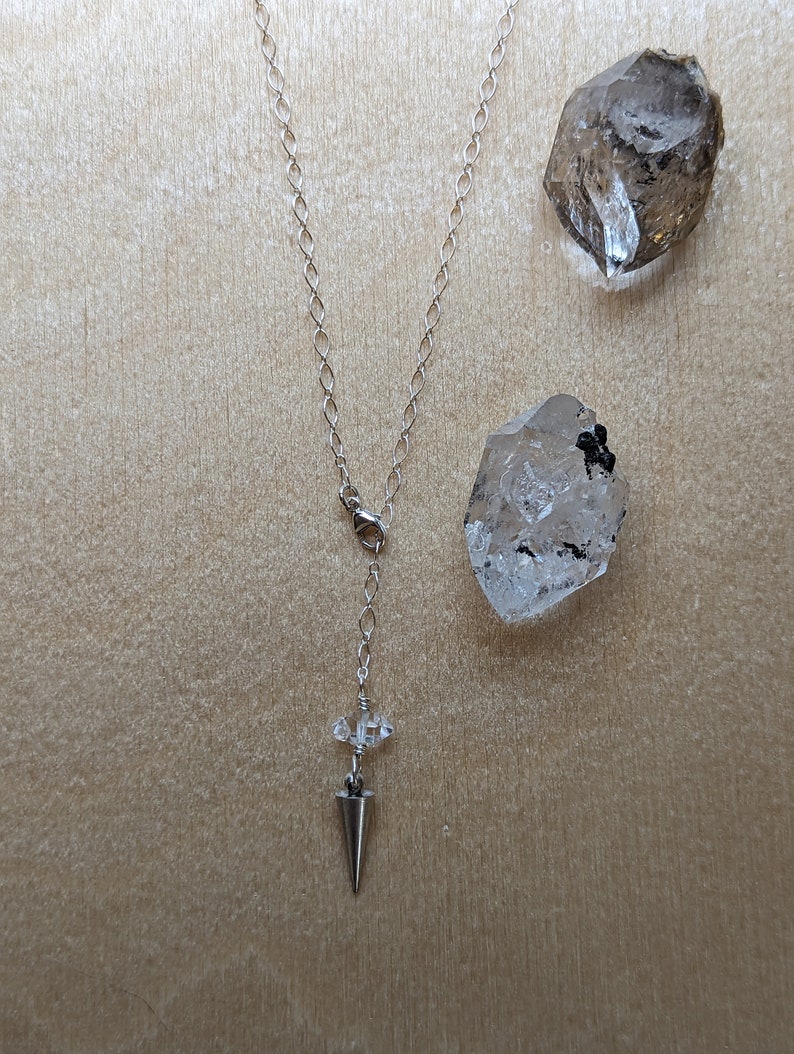 Divination on the go SILVER stainless steel pendulum necklace with Herkimer diamond image 4