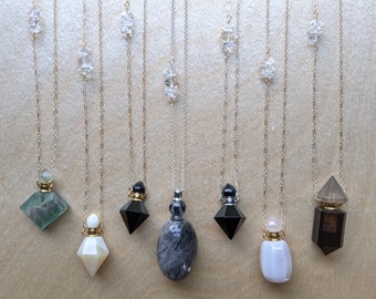 Aromatherapy Gemstone Vessel necklace with Herkimer Diamonds + custom oil by Maven+Moon EO01
