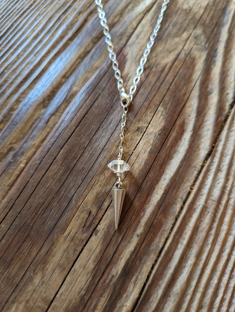 Divination on the go SILVER stainless steel pendulum necklace with Herkimer diamond image 3