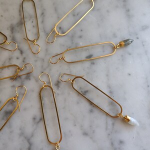 Long brass oval earrings with gemstone points - labradorite, smoky quartz, clear quartz, moonstone - EB003 image 6