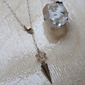 Divination on the go SILVER stainless steel pendulum necklace with Herkimer diamond image 2