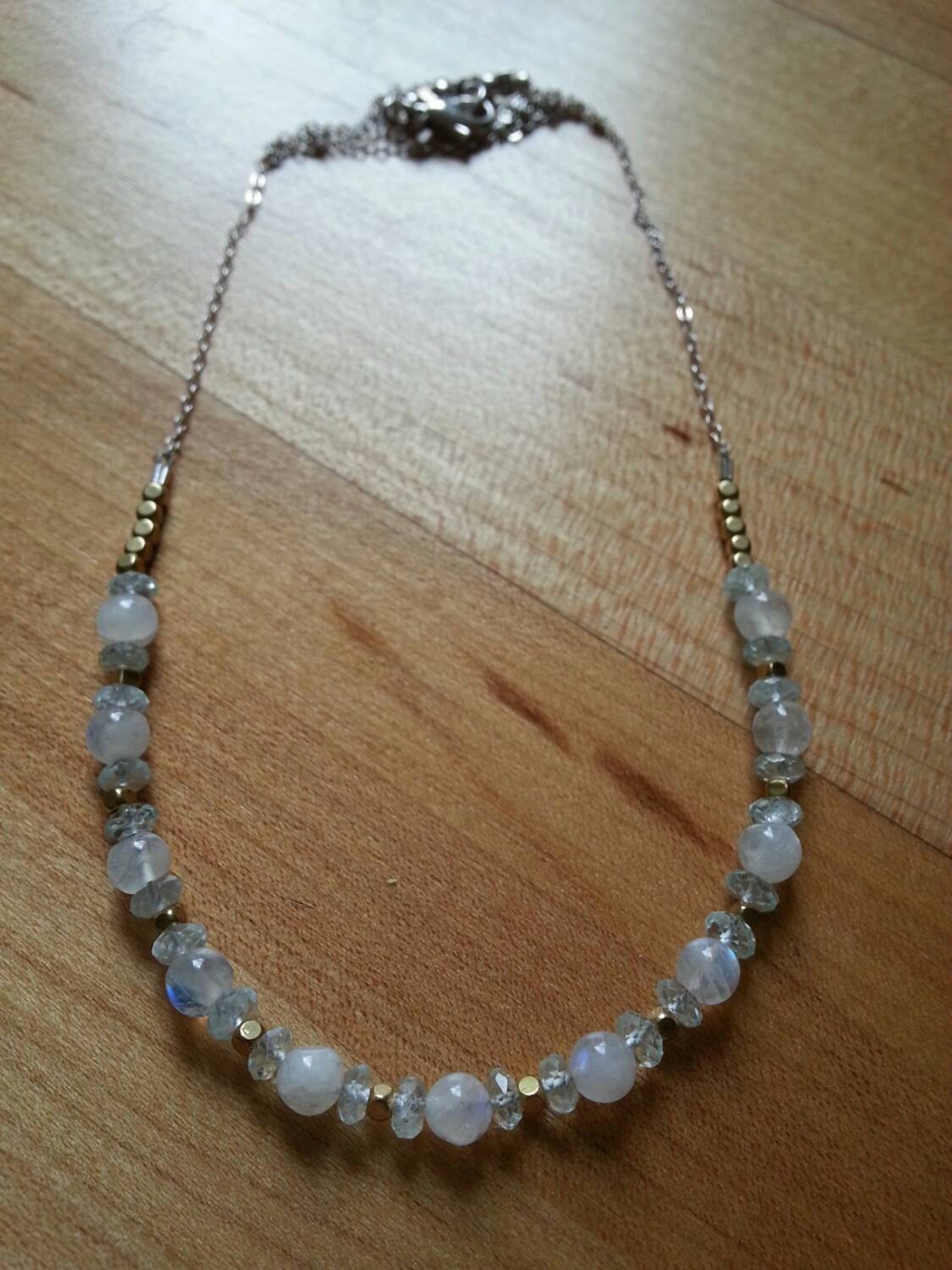 Moonstone and Aquamarine With Gold on Sterling Silver Necklace Etsy