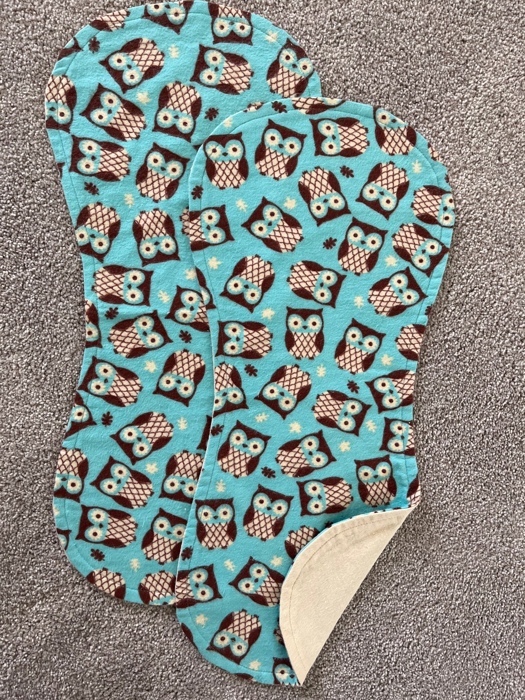 Owls Burp Cloths, Brown Owl Burp Cloths, Unisex Burp Cloths, Aqua and