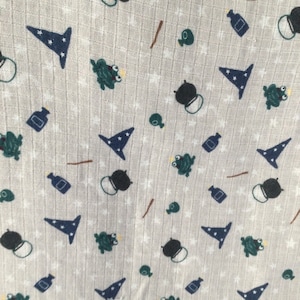Grey and navy wizard cotton gauze blanket, Cauldron, wand, magic potion, frog,gauze swaddle blanket, mystical swaddle blanket, Nursing cover