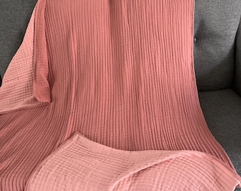 Mauve bubble gauze adult size blanket, Three layer muslin blanket,
