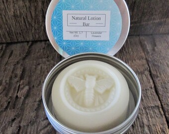 Lavender Flowers Solid Lotion Bar with Storage Tin. Moisturizing, All Natural, Handmade