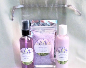 Lavender Spa Gift Set/Bath Salts/Body Spray/Hand Lotion/Bridesmaid Gift/Birthday Gift/Gift for Her/Lavender Collection/Handmade Spa Gift