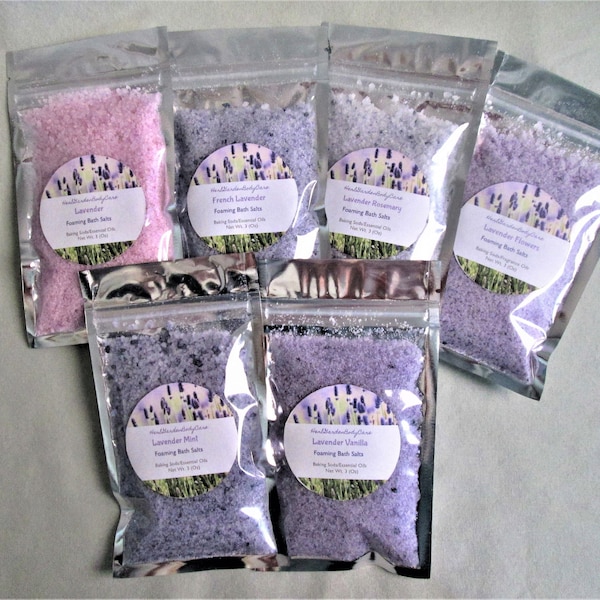 Foaming Bath Salts Gift Set/Lavender Collection/6 Lavender Scents/Handmade Bath Salts/Gift for Her/Spa Gift Set