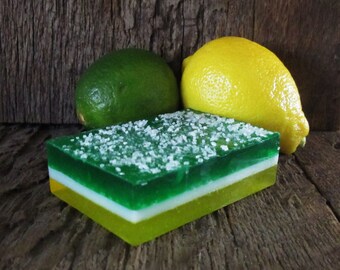 Lemon Lime Layered Salt Soap Bar/, Handmade, Exfoliating, Vegan