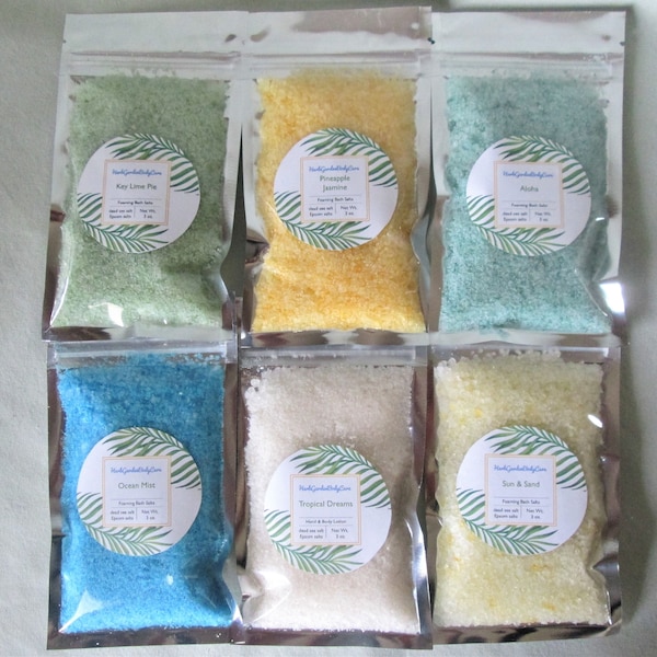 Foaming Bath Salts Gift Set/Tropical Dreams Collection/6 Beach Scents/Handmade Bath Salts/Gift for Her/Spa Gift Set