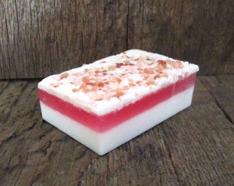 Pink Grapefruit Layered Shea Butter and Vegetable Glycerin Salt Soap Bar 4.9 oz., Handmade
