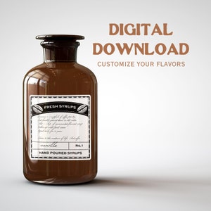 Customizable Apothecary Style Doctor&#39;s Note Coffee Syrup Labels | DIGITAL DOWNLOAD | Canva Template | Minimal Syrup Labels