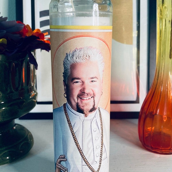 St. Guy Fieri Prayer Celebrity Devotional Candle 8" parody