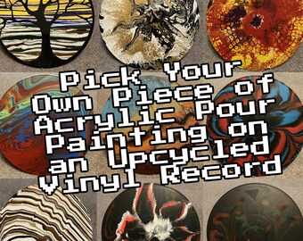 Kies je kunstwerk | 9 verschillende acryl giet op geüpcycleerde vinylplaten