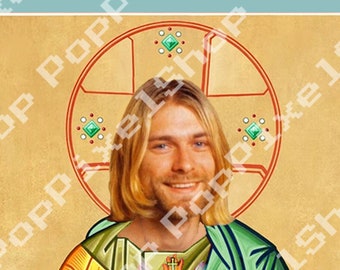 St. Kurt Cobain Prayer Celebrity Devotional Candle 8" parody