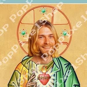 St. Kurt Cobain Prayer Celebrity Devotional Candle 8&quot; parody