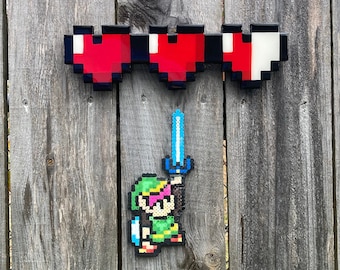 Link Hearts - Three Small Pixel Hearts (Two and a Half Hearts) The Legend of Zelda Nintendo with Perler Bead Link