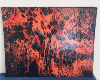 Acrylic Pour painting representing the Nervous System with glow in the dark paint on a small canvas board
