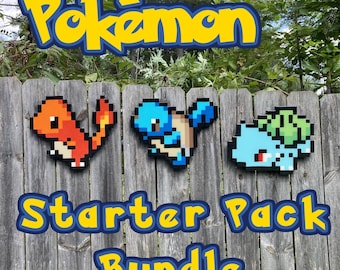 Pokémon-startpakket | Bulbasaur, Charmander en Squirtle | Fysieke pixelkunst | Gameboy-decor
