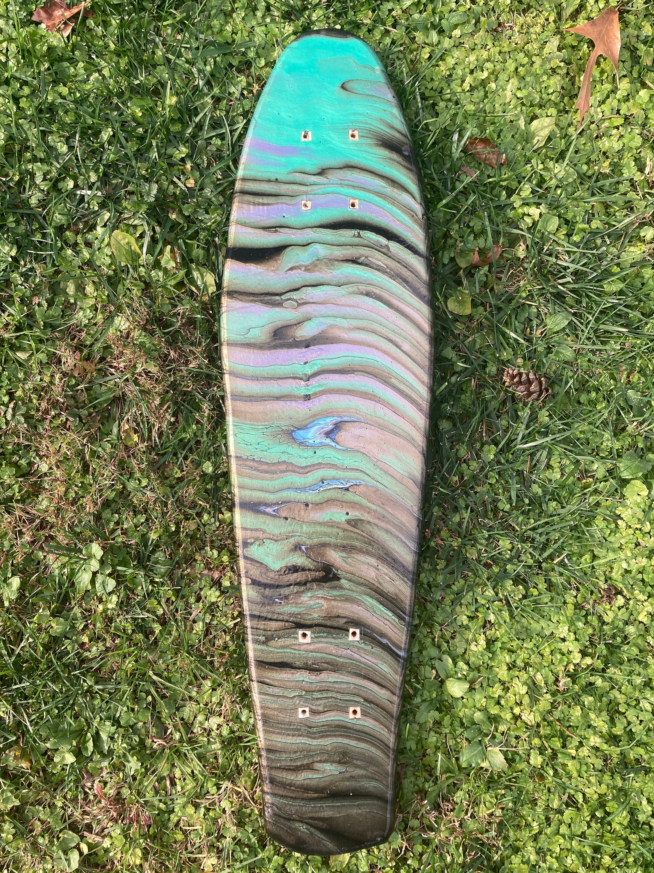 Mini Longboard Deck With Acrylic Pour Art Using Metallic Paint Wood