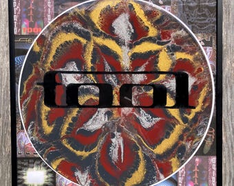 Tool art poster &quot;TOOL&quot; Acrylic Pour / Silhouette Painting on an upcycled vinyl record with a resin finish and framed