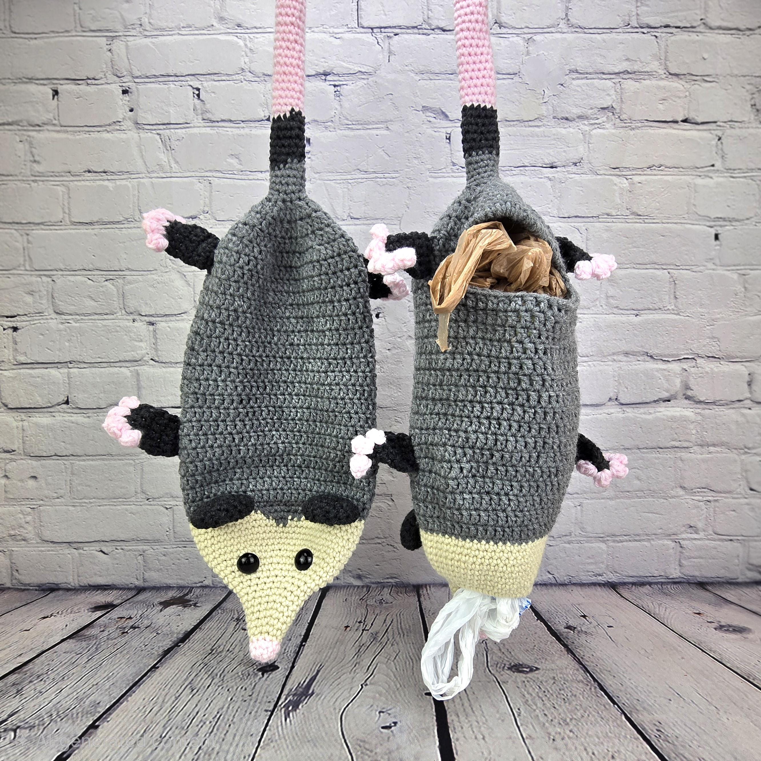 Open Mouth Crochet Possum Grocery Bag Dispenser, Possum Gift