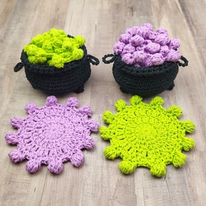 Crochet Cauldron Coasters, Bubbling Witch Cauldron, Halloween Decor, Creepy Cute, Spooky, Cotton Coasters, Halloween Party, Gift, Potion