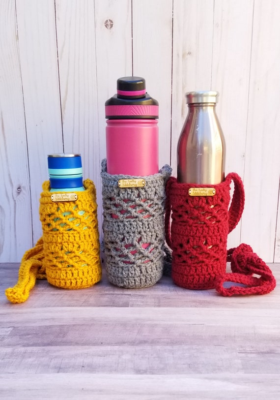 Crochet Water Bottle Holder, Festival Bottle Carrier, Eco Friendly Cup  Cozy, Canteen Sling, Drink Holder 