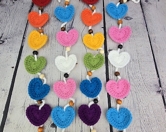 Crochet Hanging Vertical Rainbow Heart Garland, Pride Rainbow Hearts, Decor, LGBT Pride, LGBTQ Gift, Queer Transgender Lesbian Gay Flag