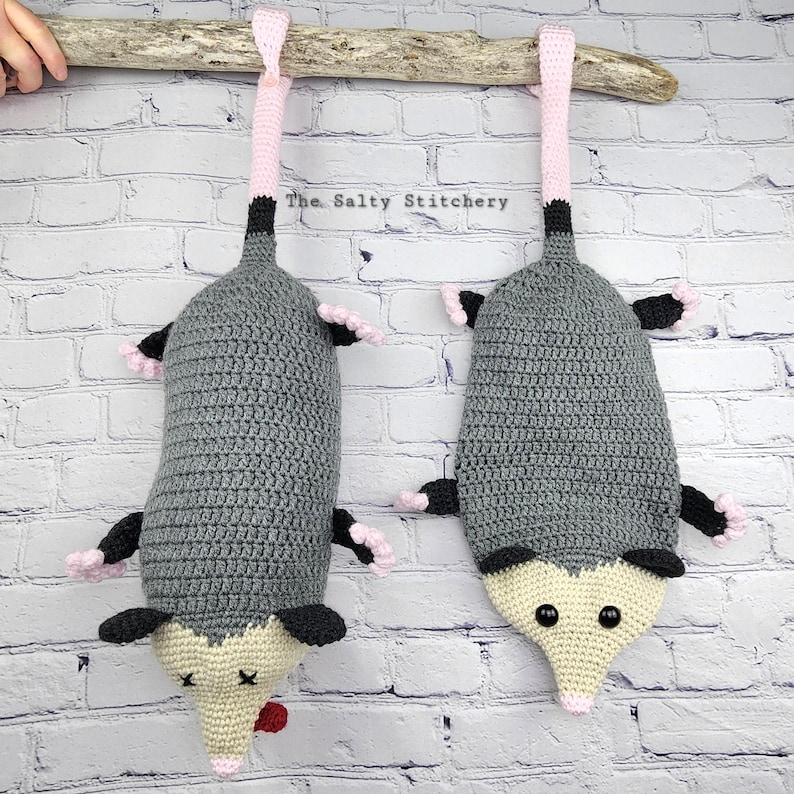 Crochet Possum Grocery Bag Holder, Opossum Bag Saver, Possum Bag Dispenser, Housewarming Gift, Christmas Stocking, Ren Faire Cosplay Pouch image 2