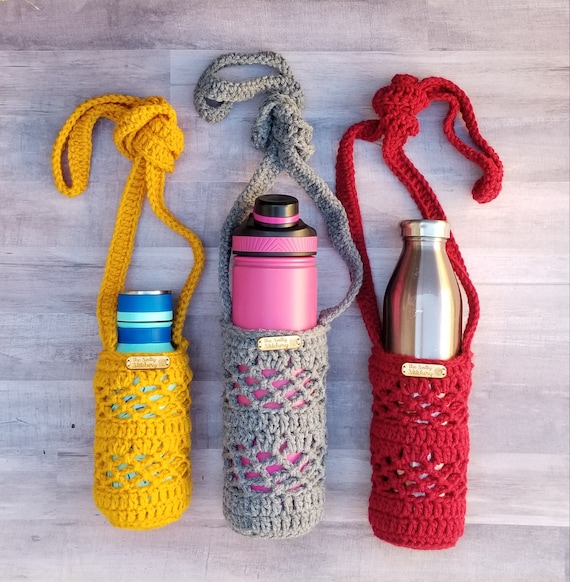 Crochet Water Bottle Holder, Festival Bottle Carrier, Eco Friendly Cup  Cozy, Canteen Sling, Drink Holder 