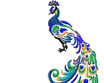 Peacock 4 Sizes - Machine Embroidery Design - Digital Download Embroidery File