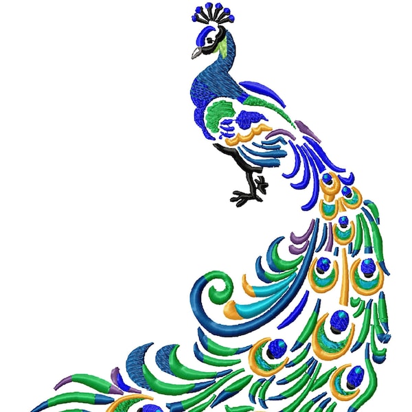 Peacock 4 Sizes - Machine Embroidery Design - Digital Download Embroidery File