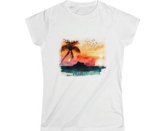 Watercolor Beach Sunset Women's Softstyle Tee 7 Colors 5 Sizes