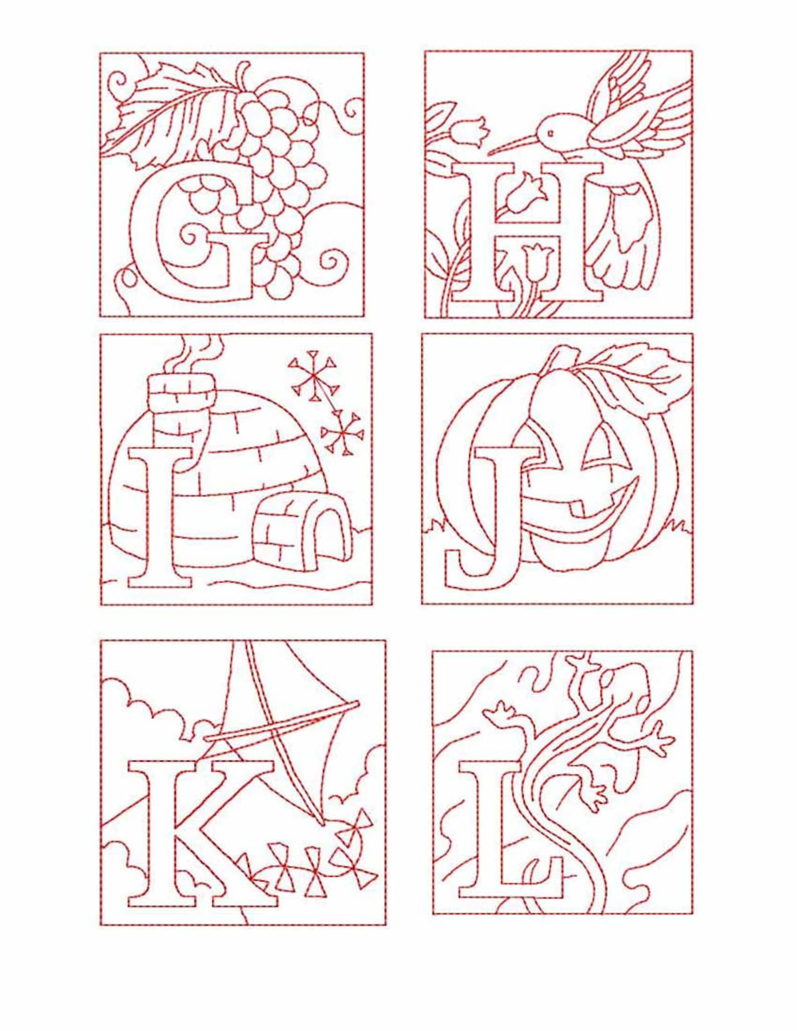 Red Work Alphabet Machine Embroidery Perfect for Cloth Book or - Etsy