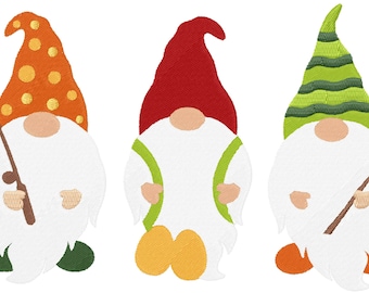 Camping Fishing Gnomes 4 Sizes - Machine Embroidery Design - Digital Download Embroidery File
