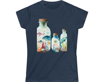 Watercolor Beach in a Bottle Women's Softstyle Tee 7 Colors 5 Sizes