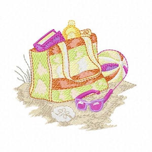 Beach Bag on a Beach Machine Embroidery Design - Instant Digital Download